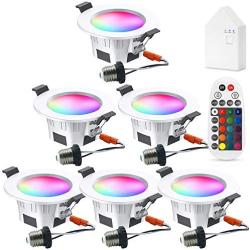 Smart Led Downlight Kit, FVTLED 6pcs WiFi Wireless Bluetooth 5W Dimmable Recessed Spot RGBWC Multicolor Color 5 in 1 Ceiling Spotlight with Remote Control & BT Mesh Smart Bridge