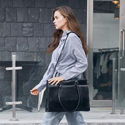 Briefcase for Women Oil Wax Leather Vintage 15.6 Inch Laptop Business Shoulder Bag Black