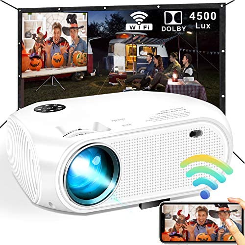 WiFi Projector, DIWUER Newest 4500 Lux Mini Portable Projector for Outdoor Movies, Support Wireless/ USB Cable Mirroring, Compatible with TV Stick, PS4, iPhone, Android, Windows