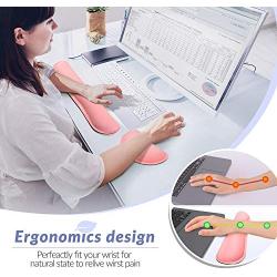 Gimars Upgrade Cleanable PU Leather Keyboard Wrist Pillow Rest Pad, Enlarge Mouse Wrist Cushion Support for Office, Computer, Laptop, Mac, Durable, Comfortable, Pain Relief, Pink