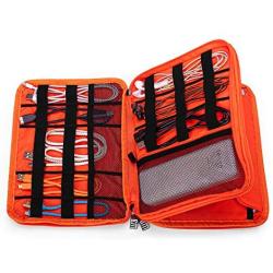 BUBM Travel Cable Organizer, Universal Electronic Accessories Bag Gear Storage for Cord, USB Flash Drive, Earphone and More, Perfect Size for iPad (Large, Grey and Orange)