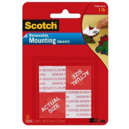 Scotch Removable Mounting Squares, Holds up to 1lb., 1 in. x 1 in., Grey, 16 Count