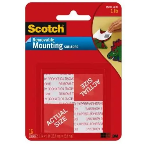 Scotch Removable Mounting Squares, Holds up to 1lb., 1 in. x 1 in., Grey, 16 Count
