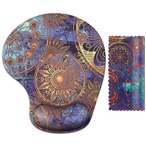 FF1 Ergonomic Design Unique Patterns Premium Gel Mouse Pad with Wrist Support, Matching Microfiber Cleaning Cloth for Glasses & Electronics. Mouse Pad for Laptop, PC Computer & Mac