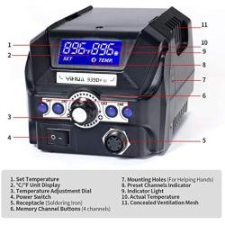 Yihua 939D+ III Efficient Soldering Station, 75W Equivalent with 4 Memories, Dual ℉/℃ Display System, 392~896℉ Adjustable, Sleep mode, Ultra compact Design.Plus Helping Hands and a LED Magnifying Lens