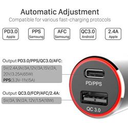 83W USB C Car Charger, WOTOBEUS 2 Port 65W PPS/PD Type C Phone Laptop Fast Charge 18W QC3.0 USB Car Cigarette Lighter Adapter for iPhone 11/12/iPad/MacBook/Pixel/ThinkPad/S8/S9/S10/S20/Note9/10Plus