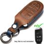Leather Car Key Fob Cover, Suit for Keyless Control for Jeep Grand Cherokee Dodge Challenger Charger Dart Durango Journey Chrysler 200 300 Fiat … (B-Brown) …