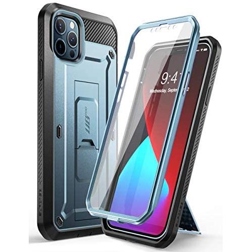 SupCase Unicorn Beetle Pro Series Case for iPhone 12 Pro Max (2020 Release) 6.7 Inch, Built-in Screen Protector Full-Body Rugged Holster Case(Cerulean)