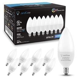 JandCase Candelabra Light Bulb, 6W (60W Equivalent), E12 Candle Bulbs, Warm White 2700K, Decorative Type B LED Bulb, Dimmable Candelabra Lights for Ceiling Fan, Chandelier, 8 Pack