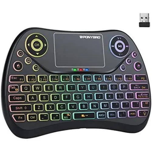 (Newest Version) PONYBRO Backlit Mini Wireless Keyboard with Touchpad Mouse Combo QWERTY Keypad,Rechargeable Handheld Keyboard Remote for Smart TV,Android TV Box,KODI,Raspberry Pi,PC