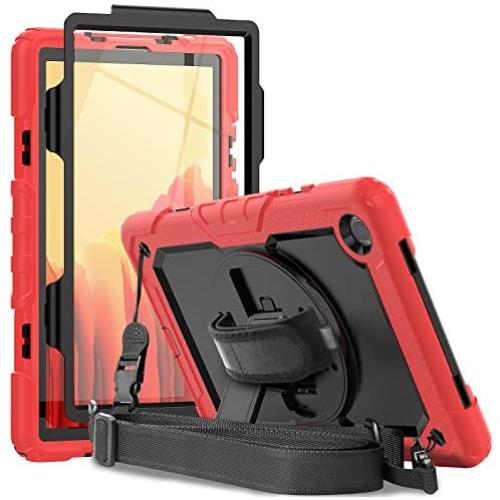 Case for Samsung Galaxy Tab A7 10.4 Inch 2020 with Pen Holder | Herize Rugged Durable Cover W/ Screen Protector Rotating Stand Hand Shoulder Strap for Galaxy A7 10.4 Inch SM-T505/SM-T500/SM-T507 | Red