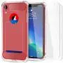 iPhone XR Case with Card Holder and[Screen Protector Tempered Glass x2Pcs] SUPBEC Protective Ultra-Thin-Slim Cover with Silicone TPU Shockproof Rubber Wallet Case for iPhoneXR 6.1''-Clear
