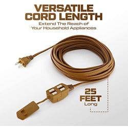 25 Feet Brown Extension Cord, 3 Outlet, 2 Prong, 16 Gauge Cable, Heavy Duty, Indoor use, (2 Pack) - by Revpex