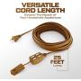 25 Feet Brown Extension Cord, 3 Outlet, 2 Prong, 16 Gauge Cable, Heavy Duty, Indoor use, (2 Pack) - by Revpex