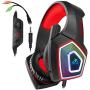 Xbox One Headset with Mic LED Light On Ear Gaming Headphone PS4,3.5mm Wired Gaming Headset for PC Mac Laptop Nintendo Switch Gamer Headphone (Red)