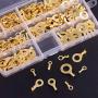 Keadic 260 Pieces M3 M4 M5 M6 M8 M10 Open Barrel Wire Crimp Copper Terminal Connerctor Assortment Kit, Non-Insulated Ring Lugs Crimp Cable Connector for Crimp Solid Wires or Stranded Wires(Gold)