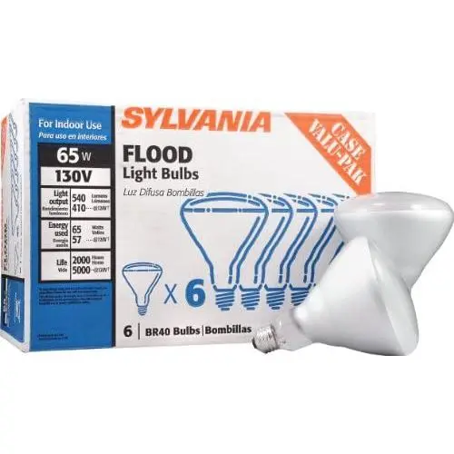Sylvania 15679 BR40 130-Volt 65-Watt Reflector Flood Light Bulb Case Value Pack Incandescent Medium Base E26 Dimmable Light Bulb (6-Pack)