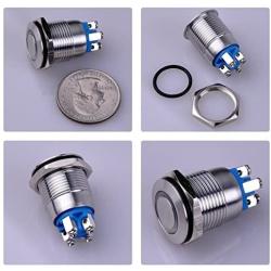 Ulincos Momentary Pushbutton Switch U16B1 1NO Silver Stainless Steel Shell with Blue LED Ring Suitable for 16mm 5/8'' Mounting Hole (Blue)