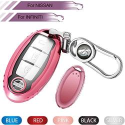 Key Fob Cover for Nissan Infiniti,Soft TPU Key Fob Case All-Around Protector Plating Shell Fit Keyless Smart Remote Key of Nissan Aitime Rogue Sentra Maxima Murano Pathfinder Sedan Infiniti - Pink