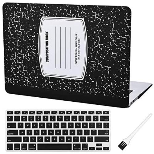 Laptop Hard Case MacBook Air 13 inch Case A1369 A1466 Composition Notebook Cover (Old Version 2010-2017) with Silicone Keyboard Cover and Dust Brush-Notebook-Black