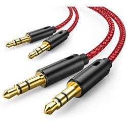 2 Pack AUX Cable, Oldboytech Auxiliary Cable [1.48ft/45CM, Hi-Fi Sound] 3.5mm Nylon Braided AUX Cord for Car Compatible with Stereos, Speaker, iPod iPad, Headphones and More(Red)