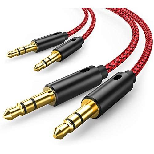 2 Pack AUX Cable, Oldboytech Auxiliary Cable [1.48ft/45CM, Hi-Fi Sound] 3.5mm Nylon Braided AUX Cord for Car Compatible with Stereos, Speaker, iPod iPad, Headphones and More(Red)