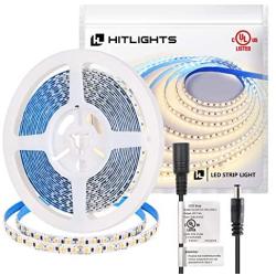 HitLights Warm White LED Light Strip, Premium High Density 3528 - 16.4 Feet, 600 LEDs, 3000K, 164 Lumens per Foot. UL-Listed. 12V DC Tape Light