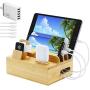 Fashionable Bamboo Charging Station for Apple Watch, AirPods Series,6 in 1 Wooden Docking Station for Multiple Device.