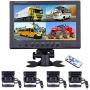 Vehicle Backup Camera - Camecho 9 Inch 4 Split Monitor Front View Rear View Camera 18 IR Night Vision Waterproof Auto Camera with 2x33 ft and 2x65ft Cables for RV, Trailer, Bus,Trucks