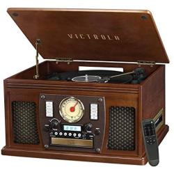 Victrola 8-in-1 Bluetooth Record Player & Multimedia Center, Built-in Stereo Speakers - Turntable, Wireless Music Streaming | Espresso