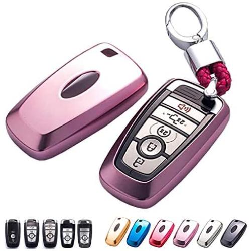 TPU Key Fob Cover Case Remote Holder Skin Protector for 2017 Ford Fusion F250 F350 F450 F550 2018 Edge Explorer (Pink)