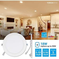 TORCHSTAR Premium 18W 8-Inch Ultra-Thin LED Recessed Light with J-Box, 2700K Soft White, Dimmable Slim Panel Downlight, 1250lm, ETL & Energy Star, 5 Years Warranty, White, Pack of 6
