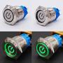 Twidec / 19mm Mounting Hole Latching Push Button Switch 1NO 1NC SPDT ON/OFF Silver Waterproof Stainless Steel Shell with 12V Green Power Symbol LED Lamp Ring for car modification Switch L-19-Power-T-G
