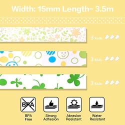 Phomemo Thermal Sticker Paper Black on Four-Leaf Clover/Smile Dot/Orange Flower 15mm x 3.5m for Phomemo M02 Pro/M02S Mini Printer, 3 Rolls of Each Pattern, Total 9 Rolls