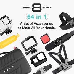 Vamson 64 in 1 Accessories Kit for GoPro Hero 8 Black Waterproof Housing Case Filter Silicone Protector Frame Lens Screen Tempered Glass Head Chest Strap Bike Car Mount Floating Bundle Set Kit AVS13