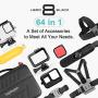 Vamson 64 in 1 Accessories Kit for GoPro Hero 8 Black Waterproof Housing Case Filter Silicone Protector Frame Lens Screen Tempered Glass Head Chest Strap Bike Car Mount Floating Bundle Set Kit AVS13