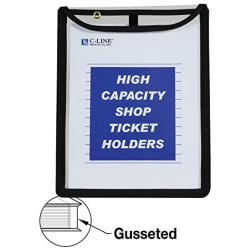C-Line High Capacity Stitched Shop Ticket Holders, Gusseted with Flap Closure, Both Sides Clear, 1 x 9 x 12 Inches, 15 per Box (39912)