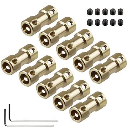 Xnrtop 4mm to 4mm Brass Connector Copper DIY Motor Flexible Shaft Coupling Joint Connector With Screws for RC Model Motor(10 of Pack)
