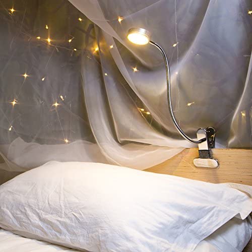 Eyocean LED Reading Light, Dimmable Clamp Light for Bed Headboard, Bedroom, Office, 3 Modes & 9 Dimming Levels, Flexible Clip Desk Lamp, Adapter Included, 5W, Silver
