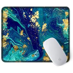 ITNRSIIET Gaming Mouse Pad with Stitched Edges, Premium-Textured Mouse Mat Pad, Non-Slip Rubber Base Mousepad for Laptop, Computer & PC, 10.2×8.3×0.12 inches, Blue Green Marbling