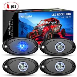 Nilight LED Rock Light 4PCS Blue Light Pods Waterproof Under Body Wheel Well Light Exterior Interior Lights for Car Truck Pickups ATV UTV SUV Motorcycle Boat, 2 Years Warranty