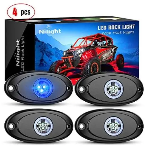 Nilight LED Rock Light 4PCS Blue Light Pods Waterproof Under Body Wheel Well Light Exterior Interior Lights for Car Truck Pickups ATV UTV SUV Motorcycle Boat, 2 Years Warranty