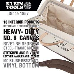 Klein Tools 5102-18SP Deluxe Canvas Tool Bag Made of Natural Canvas with 13 Interior Pockets and Detachable Shoulder Strap, 18-Inch