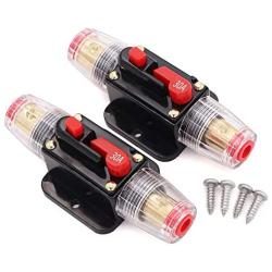 2 pcs 30A Audio Inline Circuit Breaker Reset Fuse 12V-24V DC, PowMr Reset Fuse Holder 30 amp with Manual Reset for Car Audio, Stereo Switch and Solar Inverter System