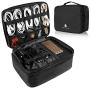 Travel Electronics Organizer, Waterproof Cable Organizer Bag for Electronic Accessories Double Layer Large Shockproof Cable Storage Bag for Cord, Power Bank, Tablet(Up to iPad 11 inch) - Black