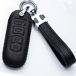 Jazzshion Leather Smart Key Cover Case Jacket Protector Holder for 2017 Mazda 3 6 Miata MX5 CX-5 CX-7 CX-9 SPEED3 4 Buttons Smart Key Fob Remote