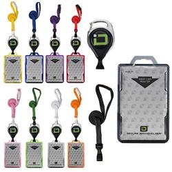 ID Stronghold Secure Badge Holder Duolite - RFID Blocking 2 Card ID Badge Holder with Lanyard and Retractable Reel - Pack of 9 Sets - Heavy Duty Plastic Badge Protector - FIPS 201 Approved