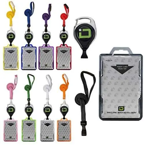 ID Stronghold Secure Badge Holder Duolite - RFID Blocking 2 Card ID Badge Holder with Lanyard and Retractable Reel - Pack of 9 Sets - Heavy Duty Plastic Badge Protector - FIPS 201 Approved