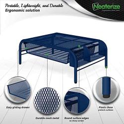 NEATERIZE Monitor Stand for Desk - Metal Monitor Stand Riser and Laptop Desk Stand with Organizer - Desktop Computer Stand and Monitor Riser Stand for Desk with Drawer - Improves Airflow - (Navy)