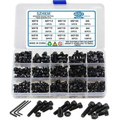 SZHKM 480Pcs Grade 12.9 Nuts and Bolts Assortment Kit M3 M4 M5 Socket Head Cap Screws Set Alloy Steel Machine Screws and Nuts Black with Wrench